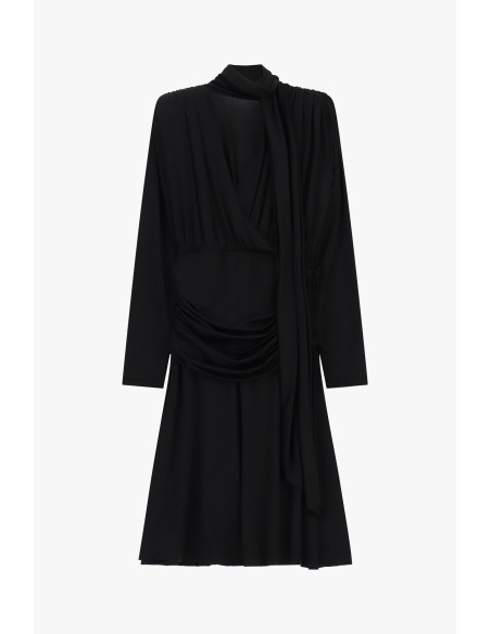 Vestido midi plissado com drapeado e cinto atado Dixie