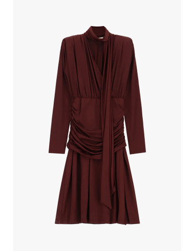 Vestido midi plissado com drapeado e cinto atado Dixie