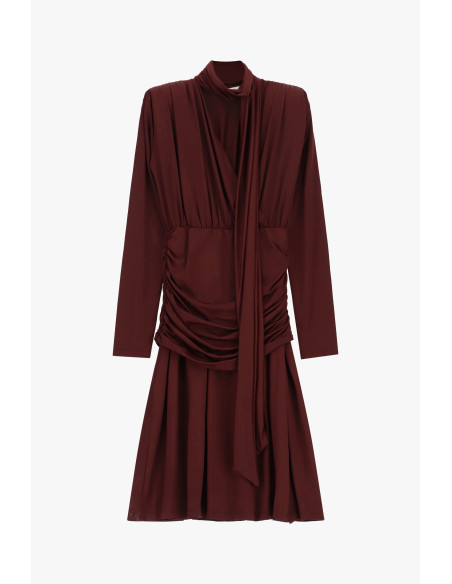 Vestido midi plissado com drapeado e cinto atado Dixie