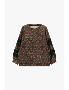 Sweatshirt de gola redonda com padrão floral e inserções de renda Dixie