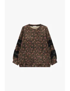 Sweatshirt de gola redonda com padrão floral e inserções de renda Dixie