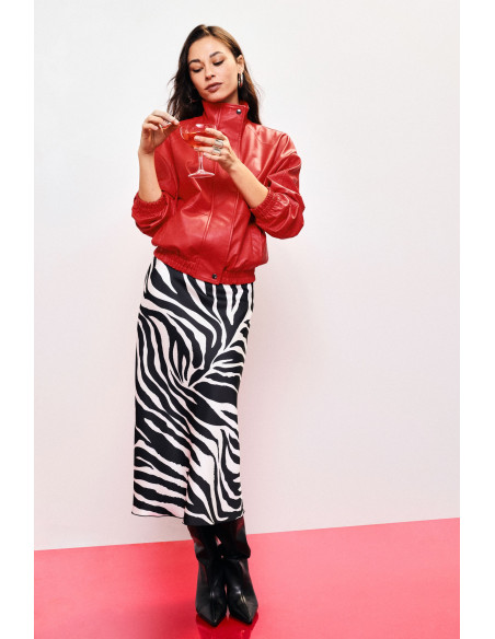 Saia midi evasé com estampado gráfico de zebra Dixie