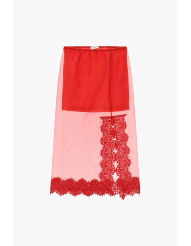 Saia midi com inserção de renda e detalhes transparentes Dixie