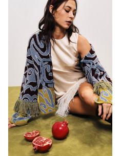 Cardigan jacquard com franjas e fecho com nó Dixie