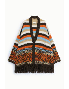 Poncho com franjas e motivos geométricos Dixie 2