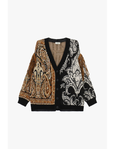 Casaco de malha fantasia jacquard com franjas laterais Dixie