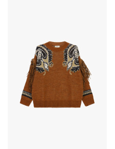 Camisola oversized com franjas e padrão paisley Dixie