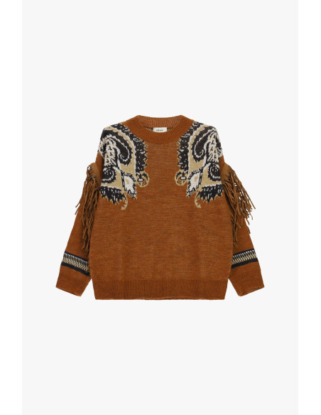 Camisola oversized com franjas e padrão paisley Dixie