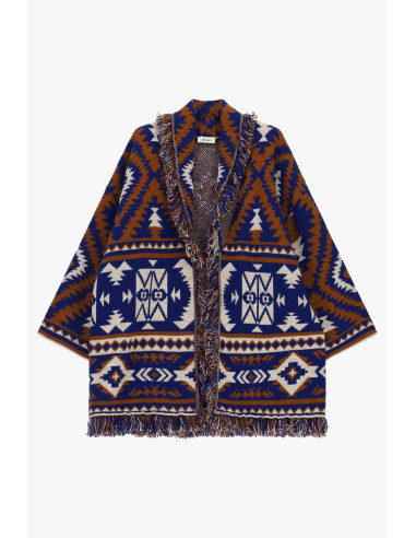 Poncho com franjas, padrão geométrico jacquard Dixie