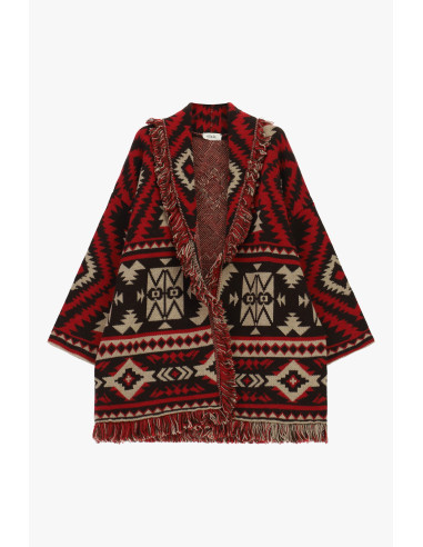 Poncho com franjas, padrão geométrico jacquard Dixie