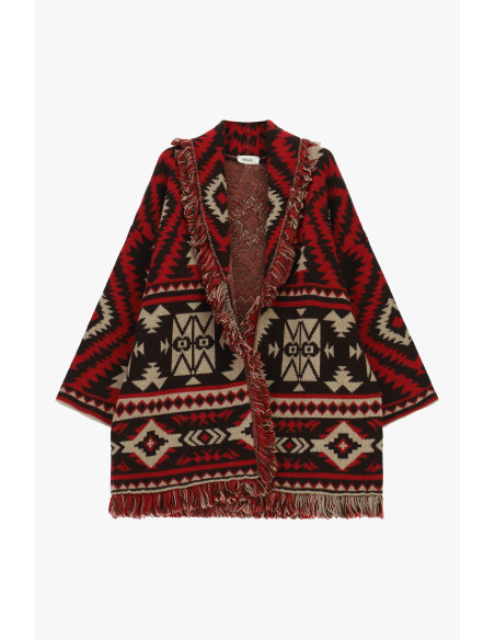 Poncho com franjas, padrão geométrico jacquard Dixie