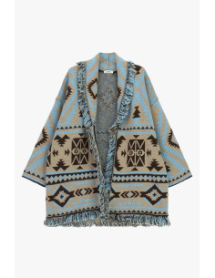 Poncho com franjas, padrão geométrico jacquard Dixie