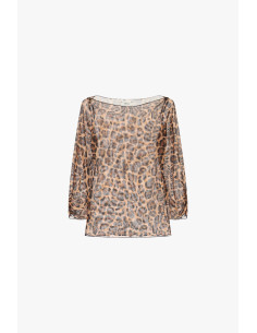 Top Transparente com Padrão Animalier de Manga Comprida Dixie