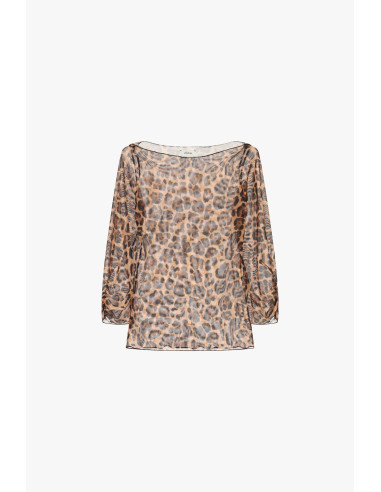 Top Transparente com Padrão Animalier de Manga Comprida Dixie