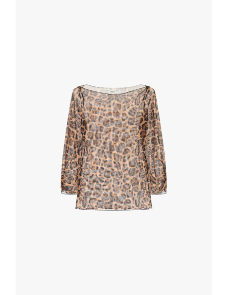 Top Transparente com Padrão Animalier de Manga Comprida Dixie