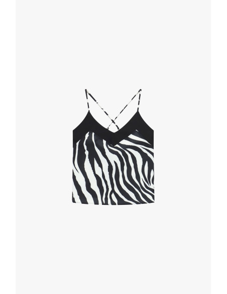 Top com alças finas cruzadas e estampado de zebra Dixie