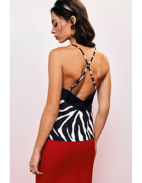 Top com alças finas cruzadas e estampado de zebra Dixie