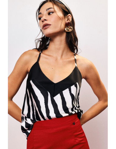Top com alças finas cruzadas e estampado de zebra Dixie
