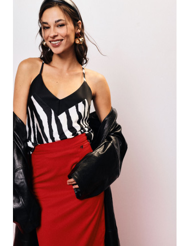 Top com alças finas cruzadas e estampado de zebra Dixie