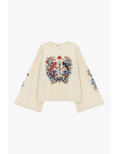 Camisola de mangas largas com estampado de carpas e ondas Dixie