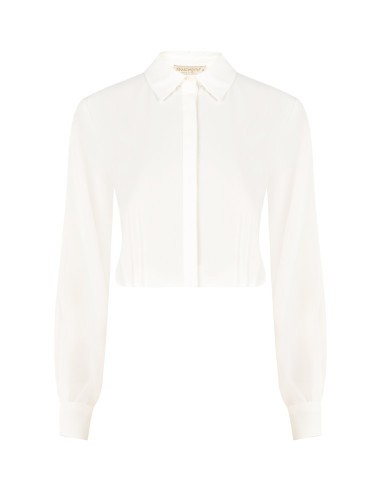 Camisa cropped fluida em cetim mate com botões ocultos Rinascimento