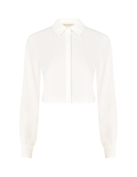 Camisa cropped fluida em cetim mate com botões ocultos Rinascimento