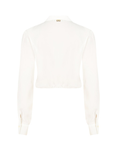 Camisa cropped fluida em cetim mate com botões ocultos Rinascimento