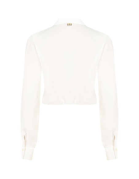 Camisa cropped fluida em cetim mate com botões ocultos Rinascimento