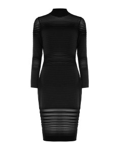 Vestido justo de malha às riscas em tule transparente Rinascimento