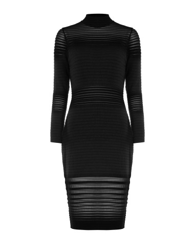 Vestido justo de malha às riscas em tule transparente Rinascimento