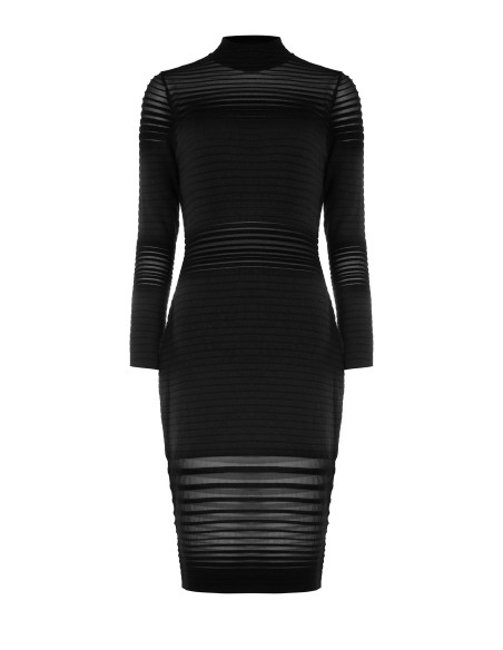 Vestido justo de malha às riscas em tule transparente Rinascimento