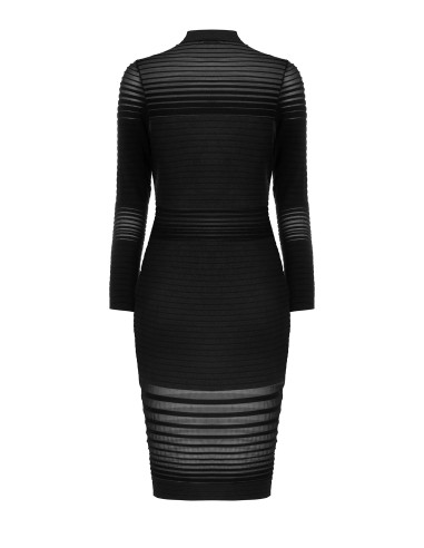 Vestido justo de malha às riscas em tule transparente Rinascimento