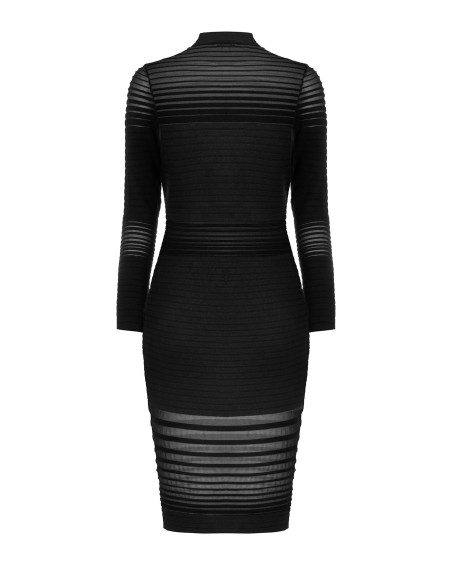 Vestido justo de malha às riscas em tule transparente Rinascimento