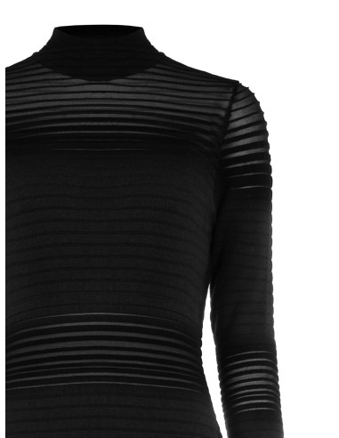 Vestido justo de malha às riscas em tule transparente Rinascimento