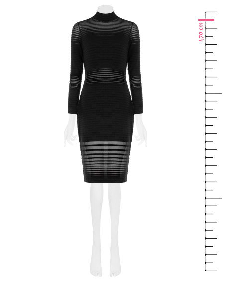 Vestido justo de malha às riscas em tule transparente Rinascimento