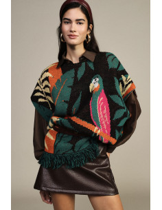 Poncho fantasia tropical com franjas Dixie