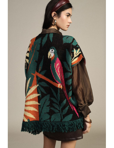 Poncho fantasia tropical com franjas Dixie