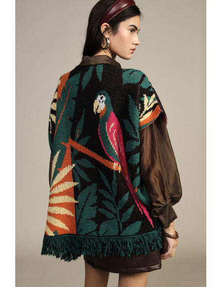 Poncho fantasia tropical com franjas Dixie
