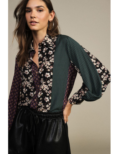Camisa estampada patchwork com motivo floral Dixie