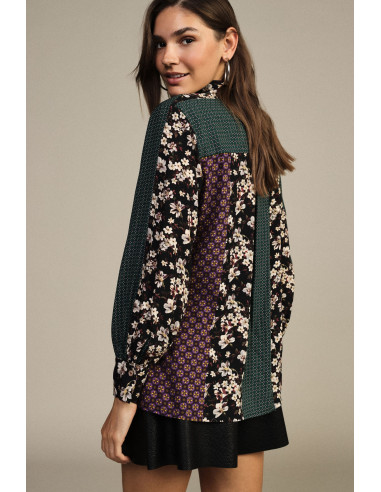 Camisa estampada patchwork com motivo floral Dixie