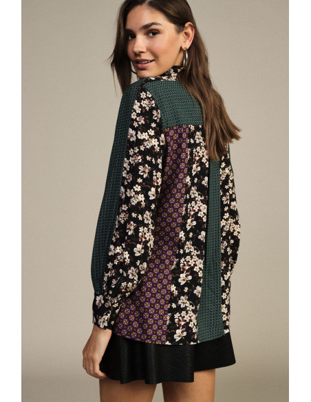 Camisa estampada patchwork com motivo floral Dixie