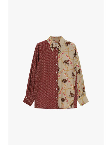 Camisa estampada em patchwork com cavalos e bolinhas Dixie