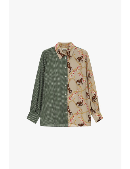 Camisa estampada em patchwork com cavalos e bolinhas Dixie
