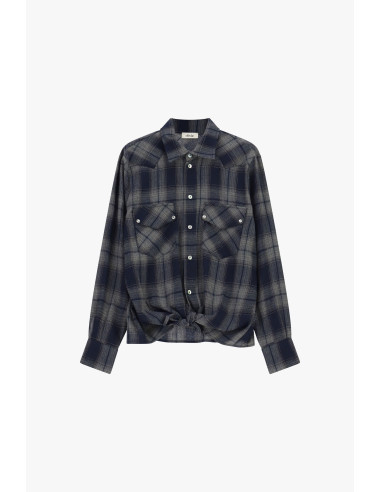 Camisa aos quadrados com dois bolsos e nó frontal Dixie
