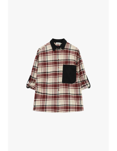 Camisa aos quadrados com bolso e gola em contraste Dixie