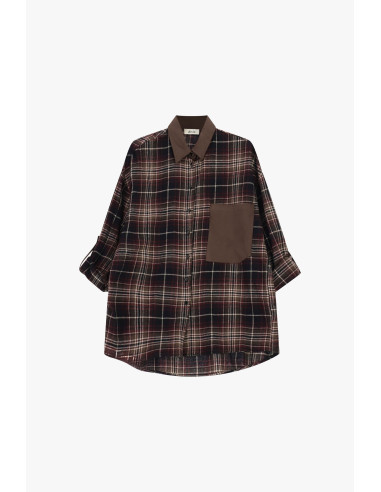 Camisa aos quadrados com bolso e gola em contraste Dixie