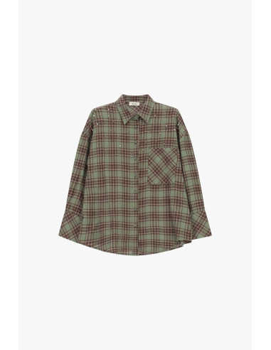 Camisa aos quadrados com tachas e bolso frontal Dixie