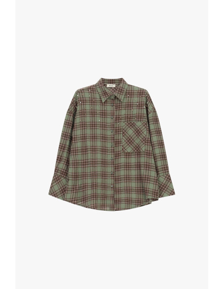 Camisa aos quadrados com tachas e bolso frontal Dixie