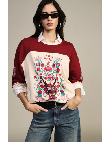 Sweatshirt de gola redonda com estampado floral e detalhes gráficos Dixie
