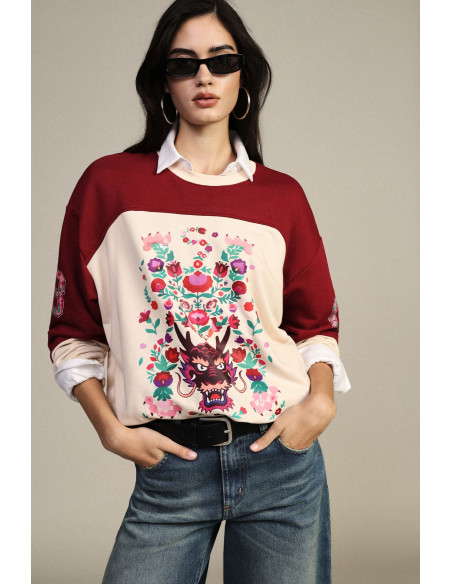 Sweatshirt de gola redonda com estampado floral e detalhes gráficos Dixie